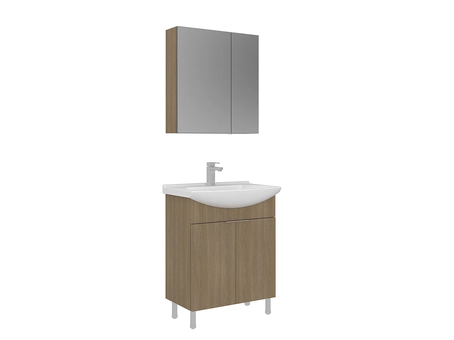Wastafelmeubel met spiegel (2-delig) "Purus 65" - 65 x 50 x 83 cm - Eiken