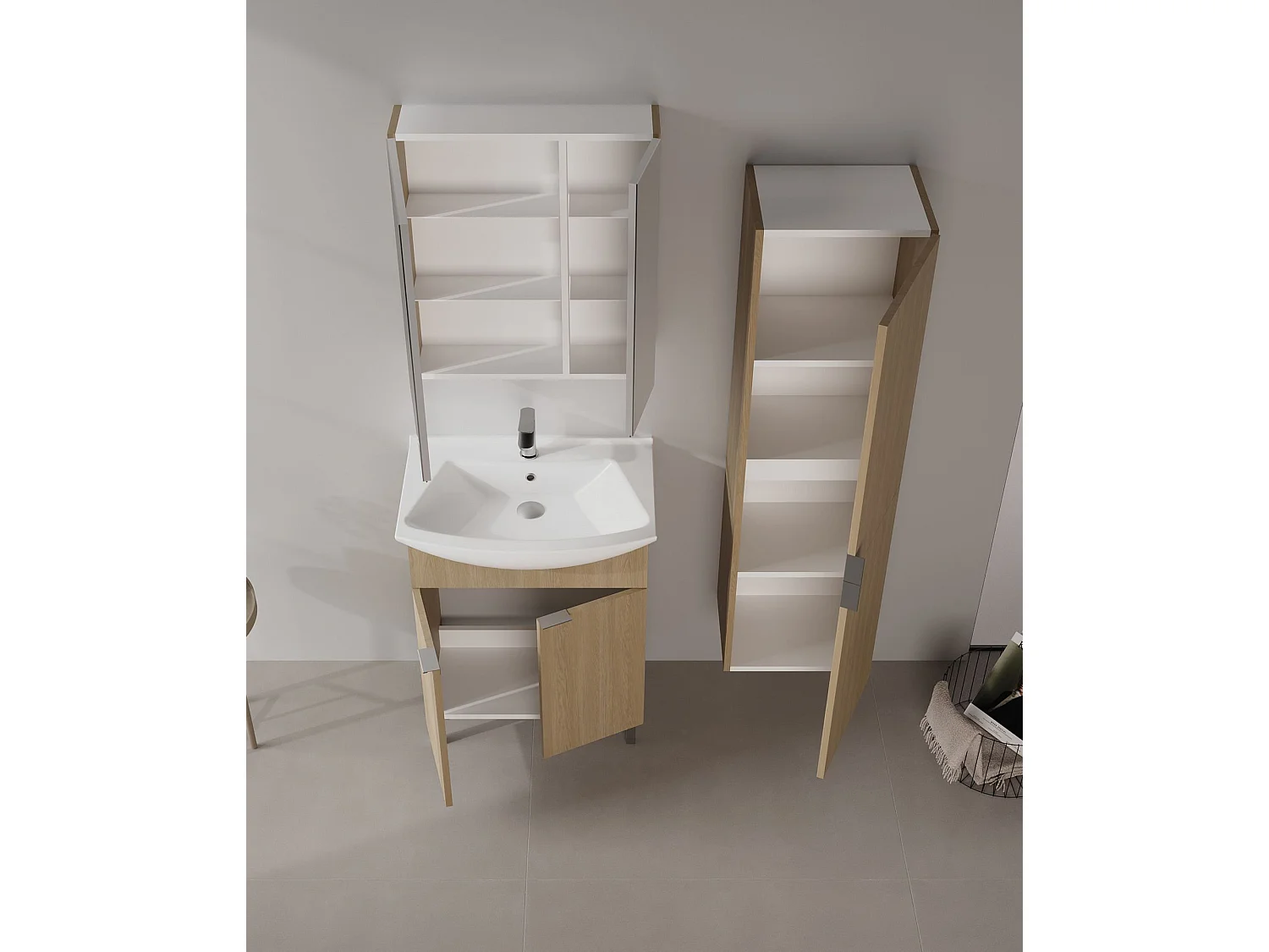 Wastafelmeubel met spiegel (2-delig) "Purus 65" - 65 x 50 x 83 cm - Eiken