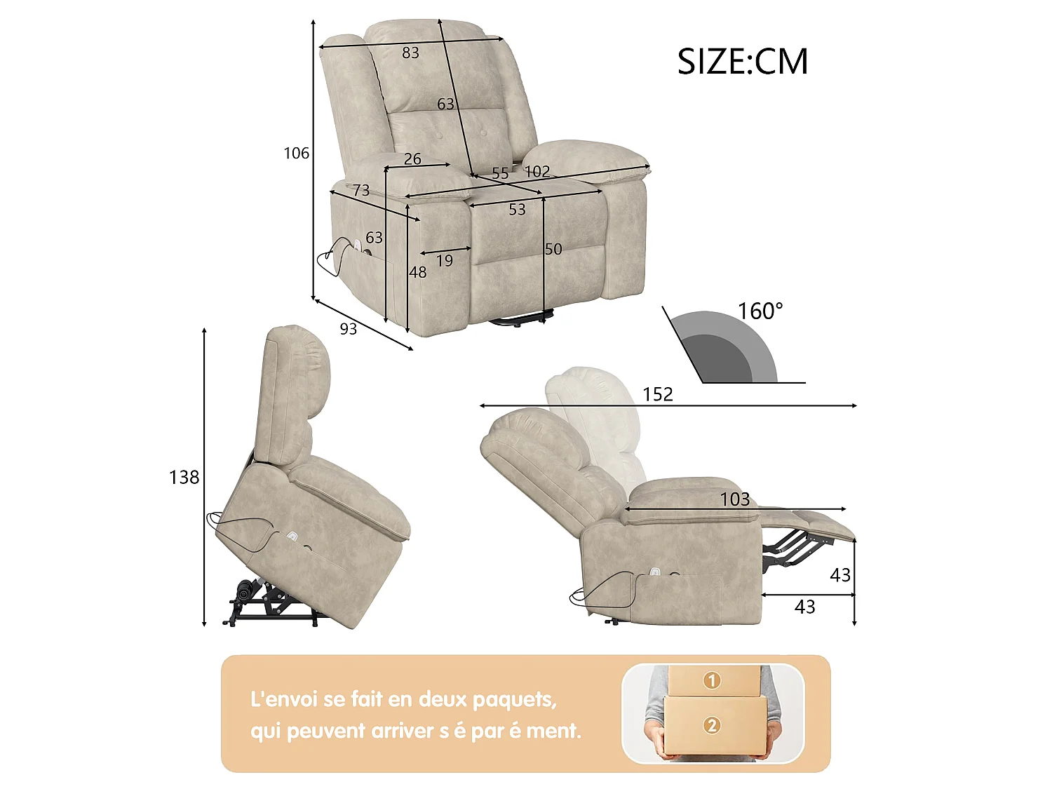 Fauteuil Massant Électrique à Chaleur, Siège Massant avec 8 Points de Massage -  pour Salon, Marron