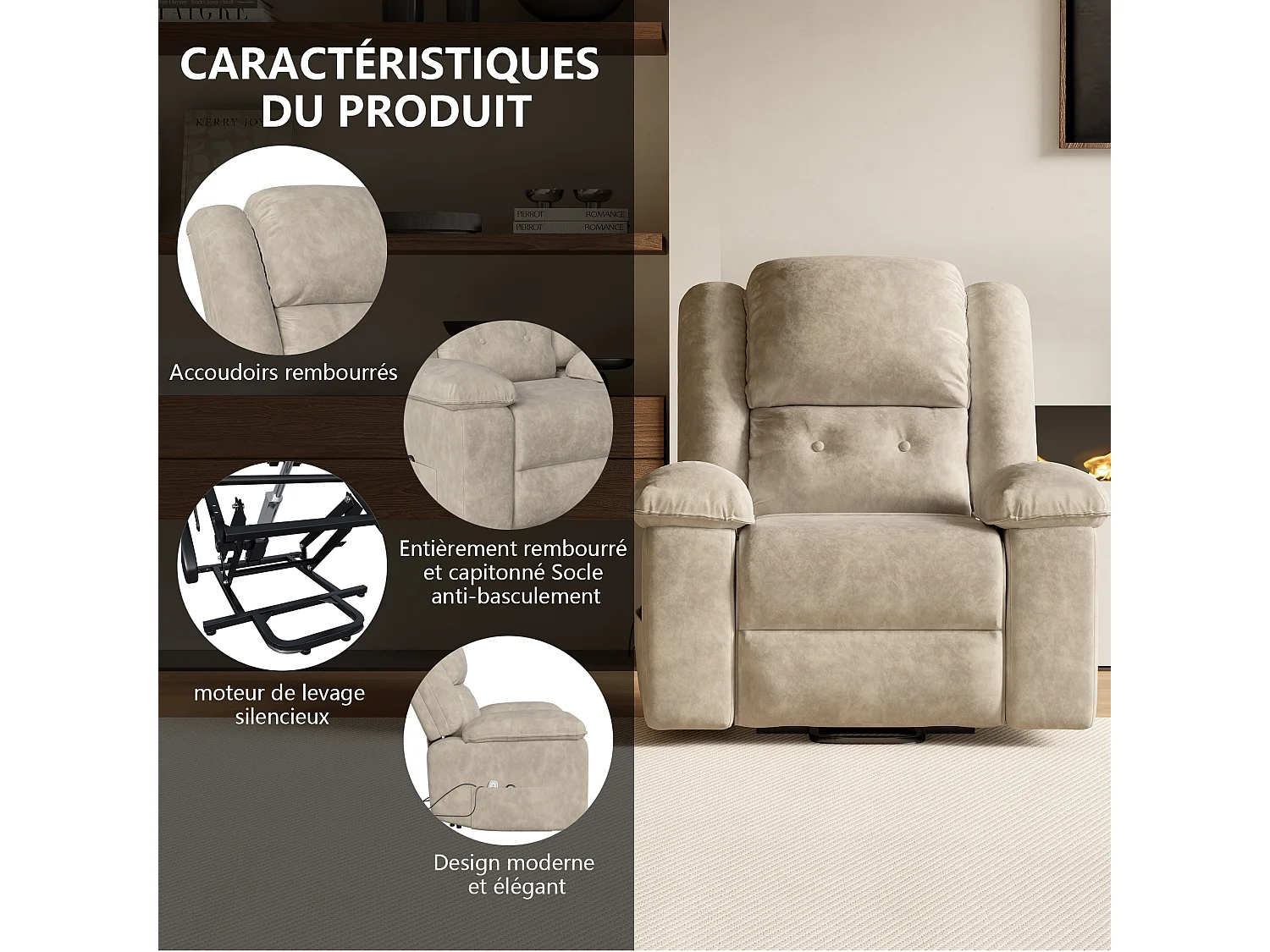 Fauteuil Massant Électrique à Chaleur, Siège Massant avec 8 Points de Massage -  pour Salon, Marron