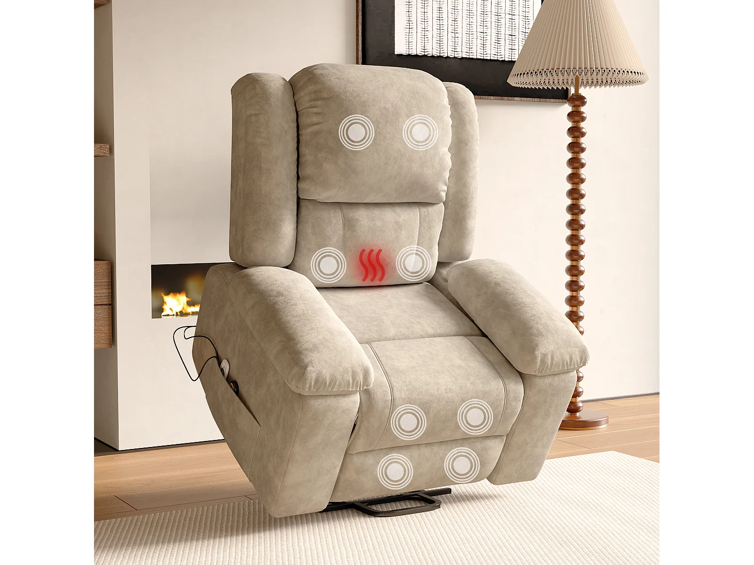 Fauteuil Massant Électrique à Chaleur, Siège Massant avec 8 Points de Massage -  pour Salon, Beige
