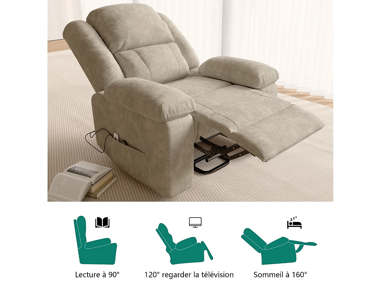 Fauteuil Massant Électrique à Chaleur, Siège Massant avec 8 Points de Massage -  pour Salon, Beige