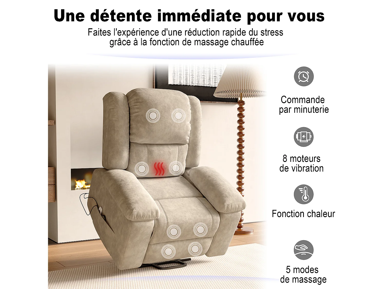 Fauteuil Massant Électrique à Chaleur, Siège Massant avec 8 Points de Massage -  pour Salon, Beige
