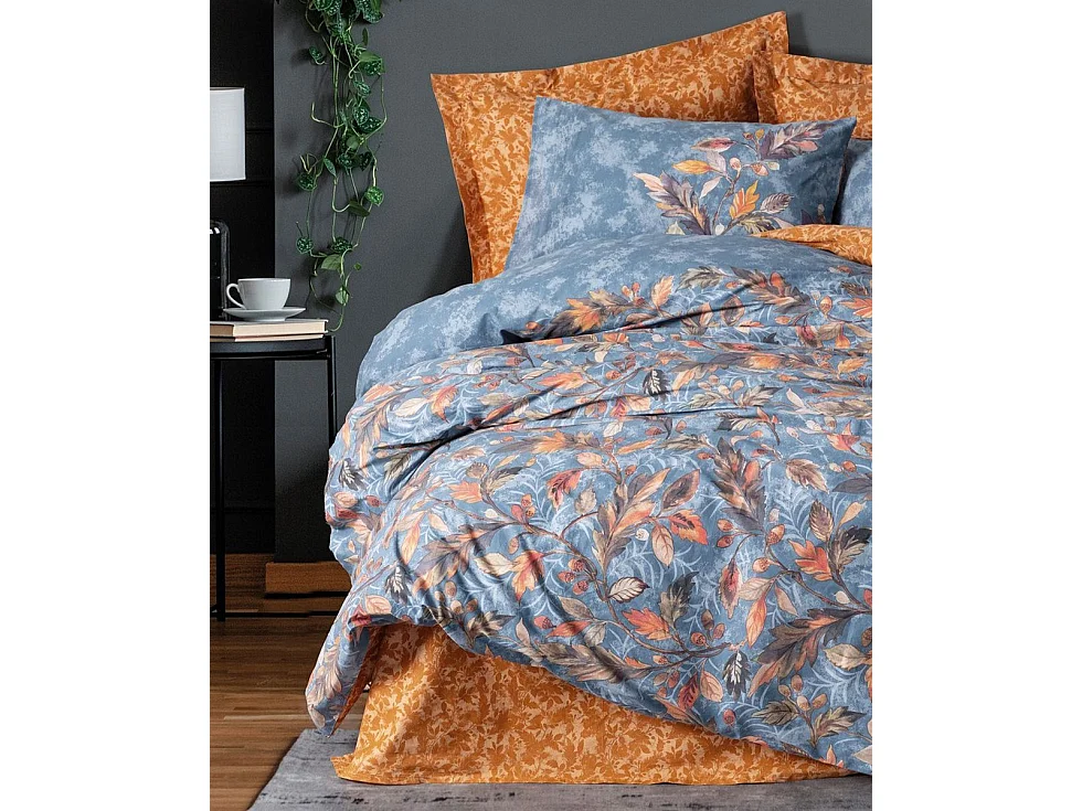 Parure de lit Alekra Mansion en coton Ranforce 140 x 200 cm - Motif floral moutarde