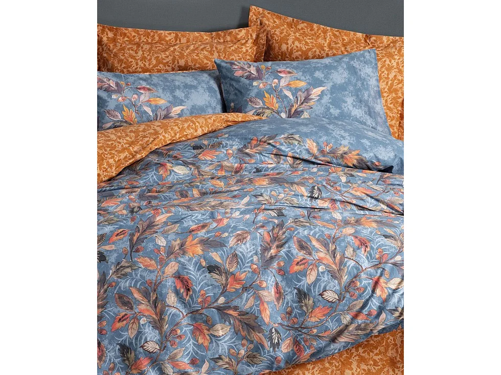 Parure de lit Alekra Mansion en coton Ranforce 140 x 200 cm - Motif floral moutarde