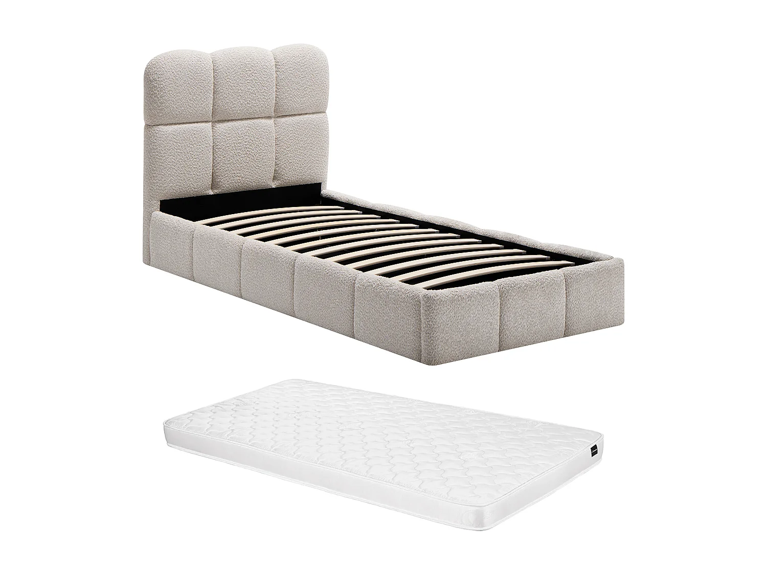 Bed met opbergruimte 90 x 190 cm - Boucléstof - Beige + Matras - DILUDO