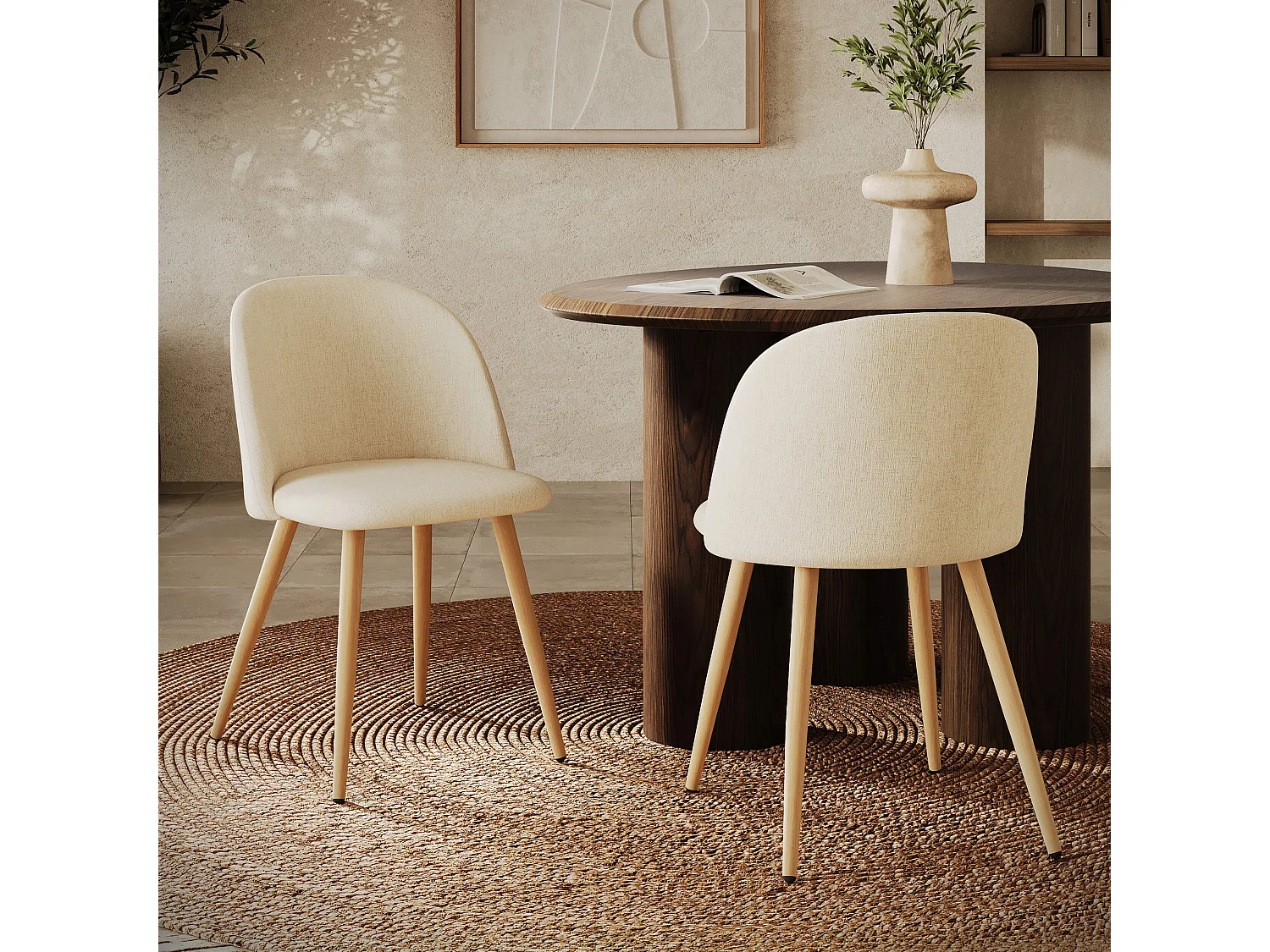 Lot de 2 chaises en tissu beige et pieds en métal - Cozy