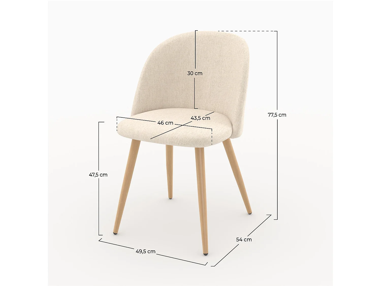 Lot de 2 chaises en tissu beige et pieds en métal - Cozy
