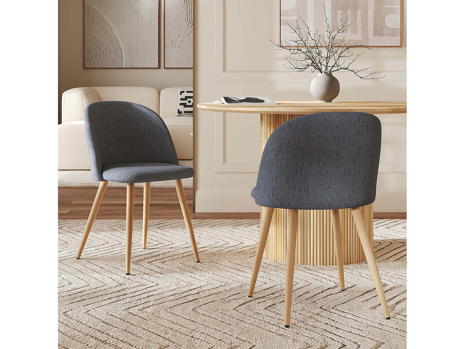 Lot de 2 chaises en tissu bleu marine et pieds en métal - Cozy