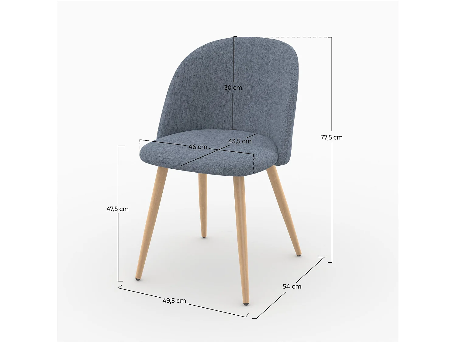 Lot de 2 chaises en tissu bleu marine et pieds en métal - Cozy