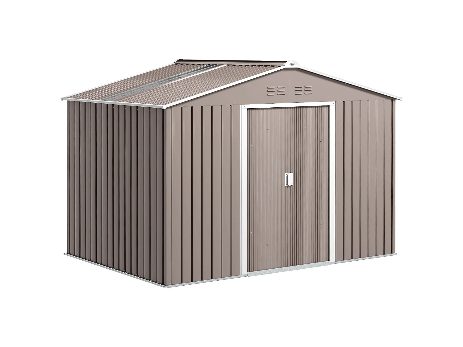 Abri de jardin 4,9 m² double porte coulissante fondation incluse - 277 x 195 x 192 cm - tôle acier ondulée gris clair