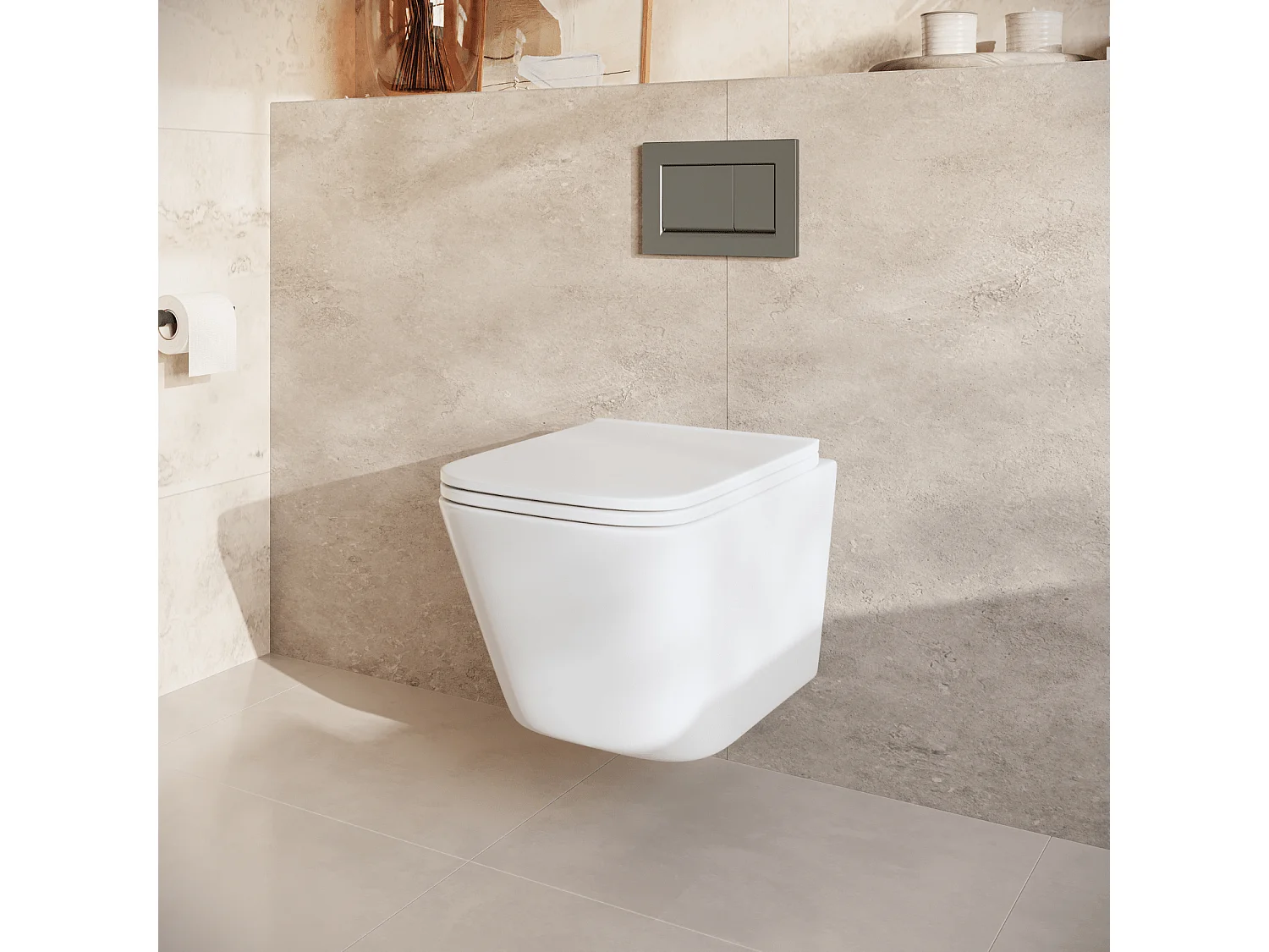 LOMAZOO Pack WC suspendu - réservoir encastré carré blanc - plaque de commande carré gunmetal - LINEA