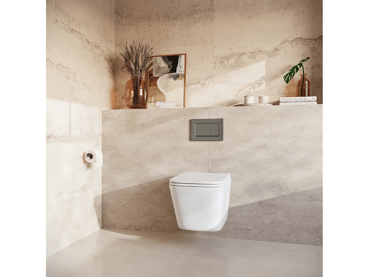 LOMAZOO Pack WC suspendu - réservoir encastré carré blanc - plaque de commande carré gunmetal - LINEA