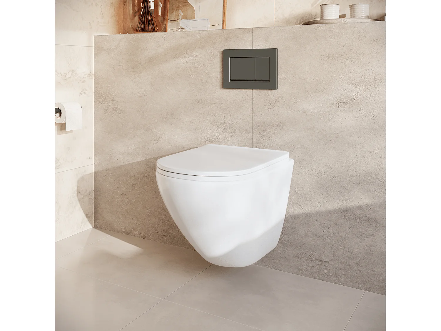 LOMAZOO Pack WC suspendu - réservoir encastré rond blanc - plaque de commande carré gunmetal - LINEA