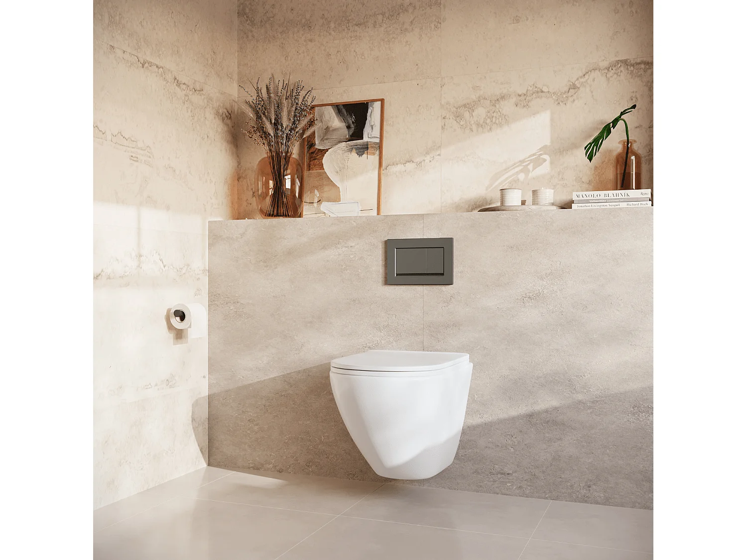 LOMAZOO Pack WC suspendu - réservoir encastré rond blanc - plaque de commande carré gunmetal - LINEA