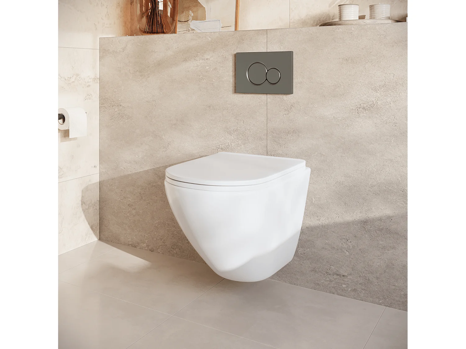 LOMAZOO Pack WC suspendu - réservoir encastré rond blanc - plaque de commande ronde gunmetal - LINEA