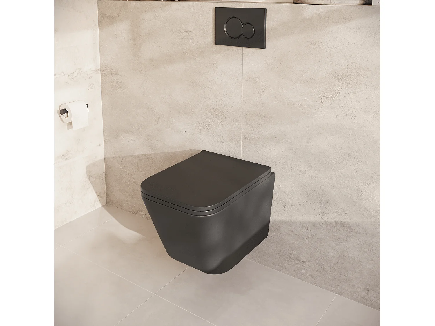 LOMAZOO WC suspendu sans bride noir carré - Rimless - chasse Tornado - abattant WC soft-close - LINEA