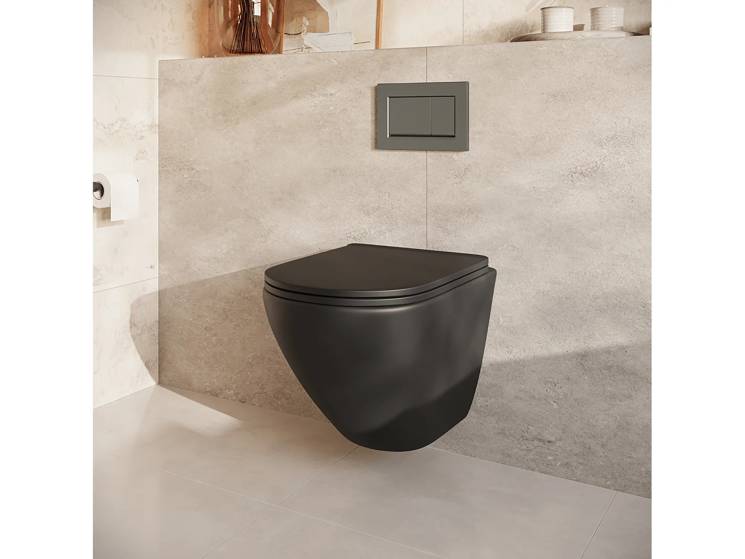 LOMAZOO Pack WC suspendu - réservoir encastré rond noir - plaque de commande carré gunmetal - LINEA