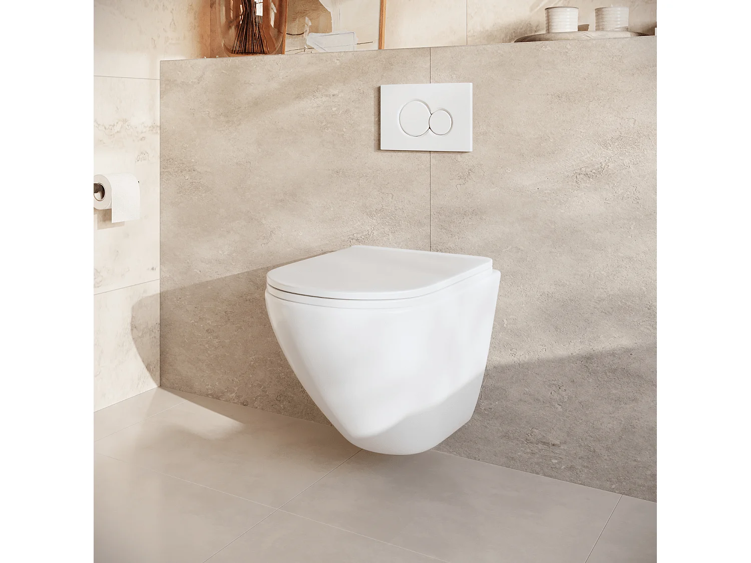 LOMAZOO WC suspendu sans bride blanc rond - Rimless - chasse Tornado - abattant WC soft-close - LINEA