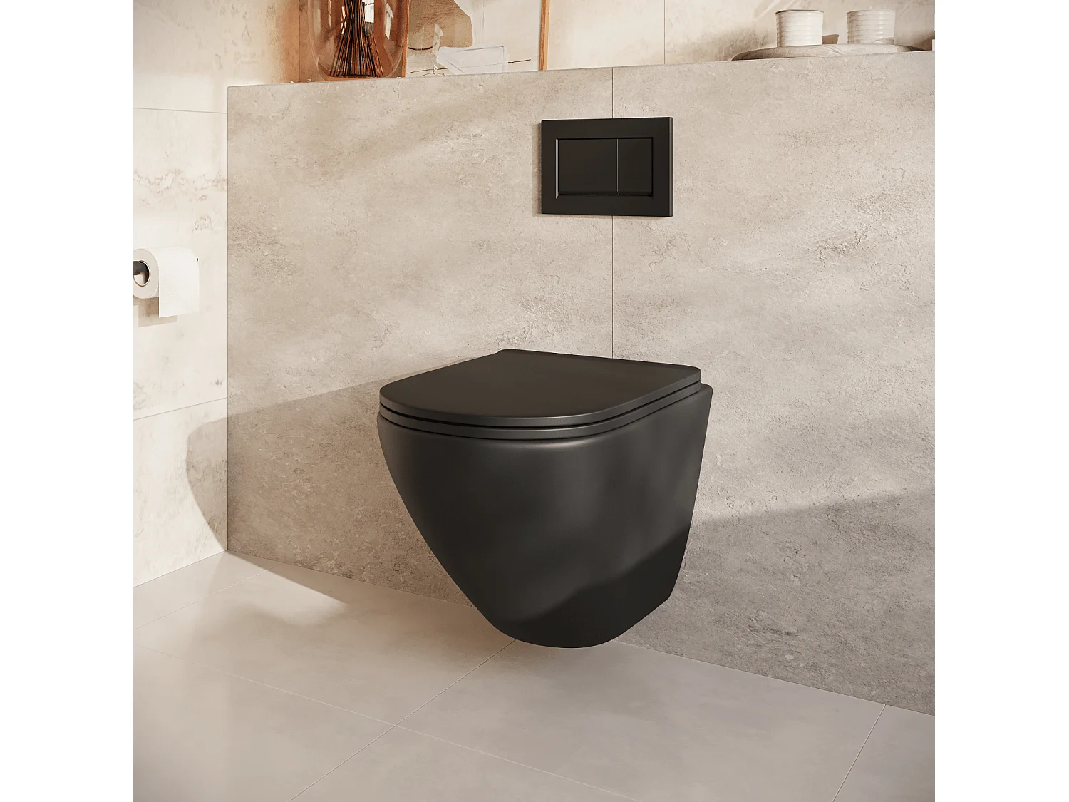 LOMAZOO Pack WC suspendu - réservoir encastré rond noir - plaque de commande carré noir - LINEA