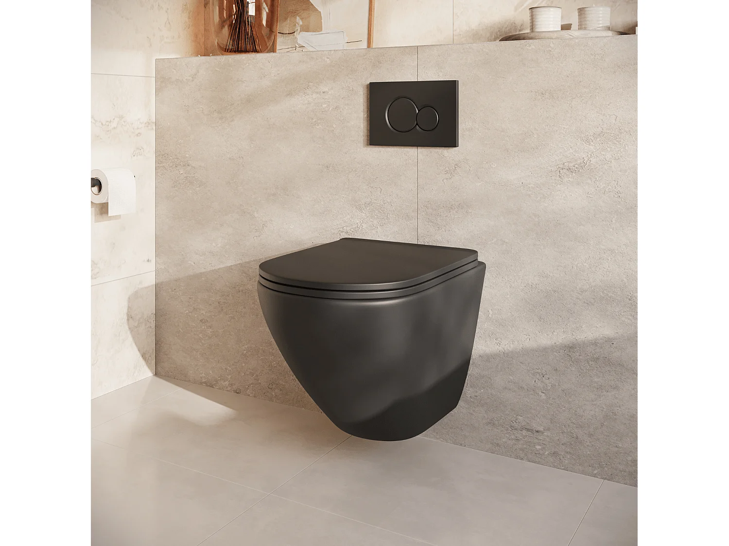 LOMAZOO Pack WC suspendu - réservoir encastré rond noir - plaque de commande ronde noir - LINEA
