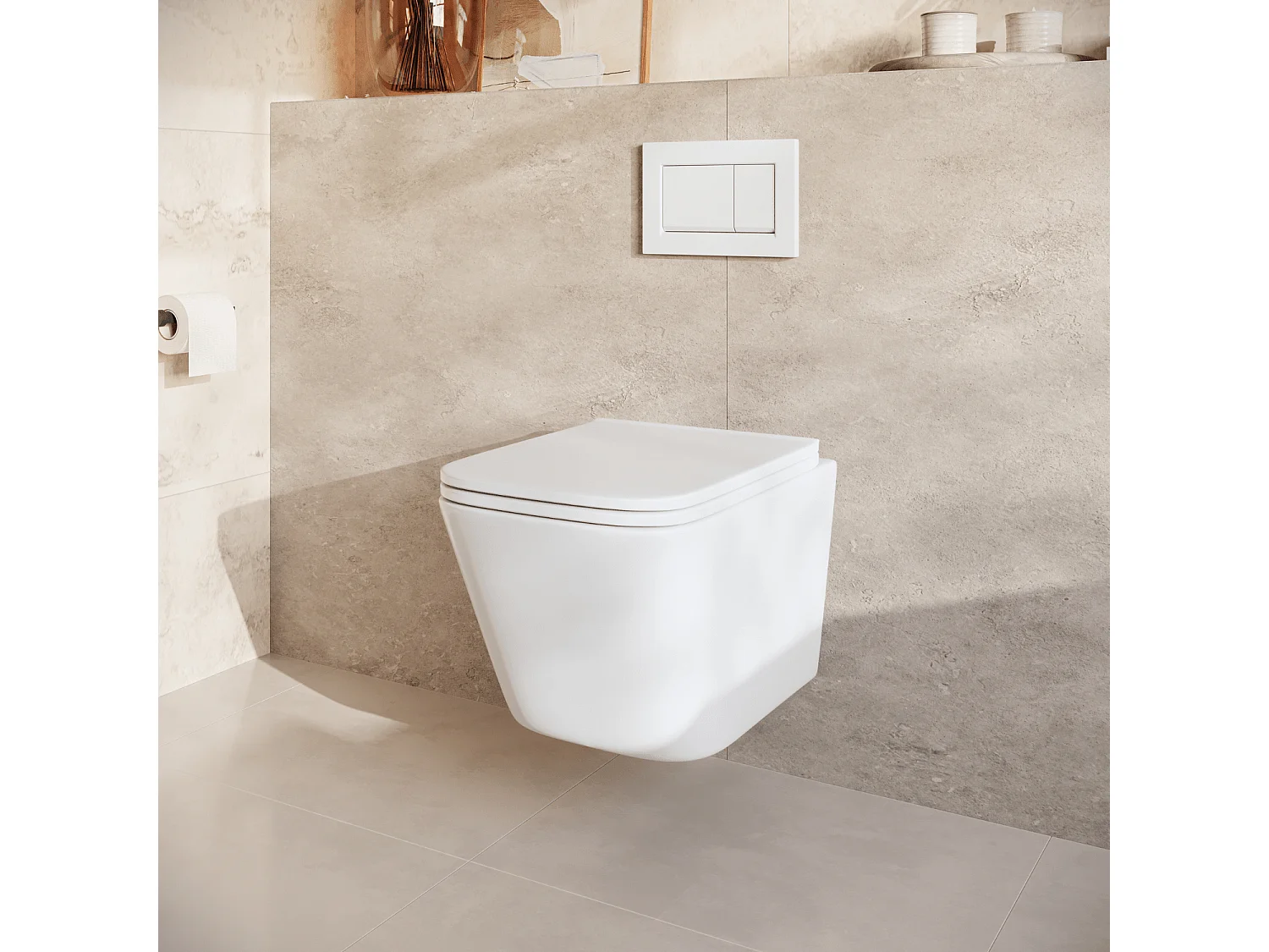 LOMAZOO WC suspendu sans bride blanc carré - Rimless - chasse Tornado - abattant WC soft-close - LINEA