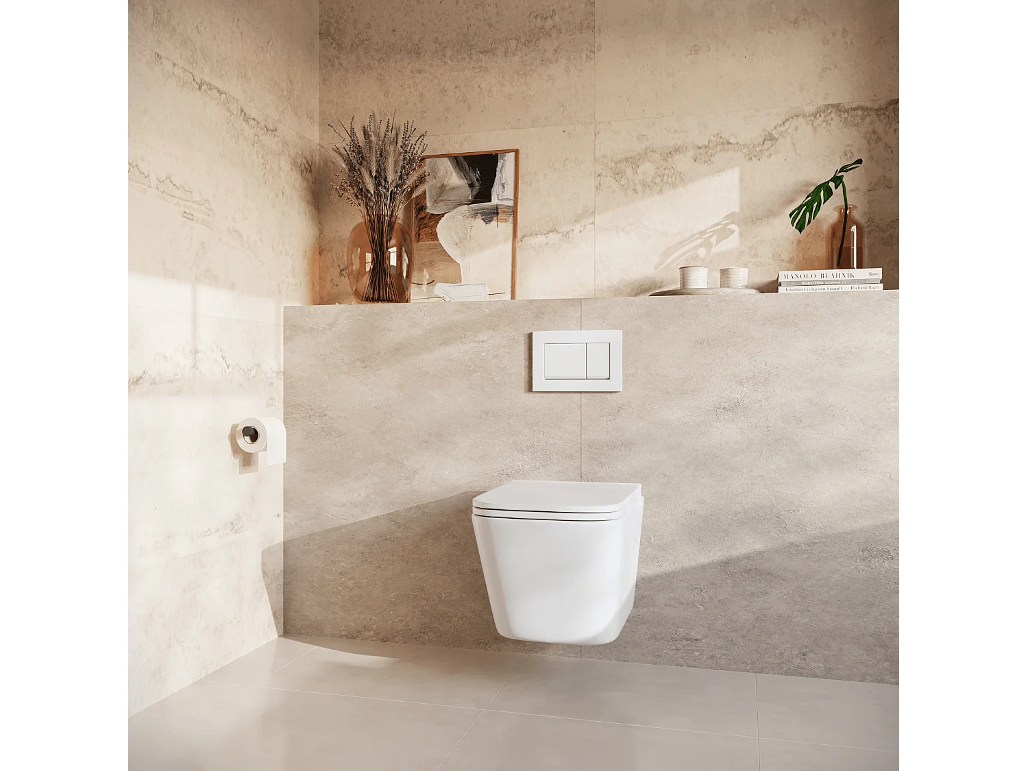 LOMAZOO WC suspendu sans bride blanc carré - Rimless - chasse Tornado - abattant WC soft-close - LINEA