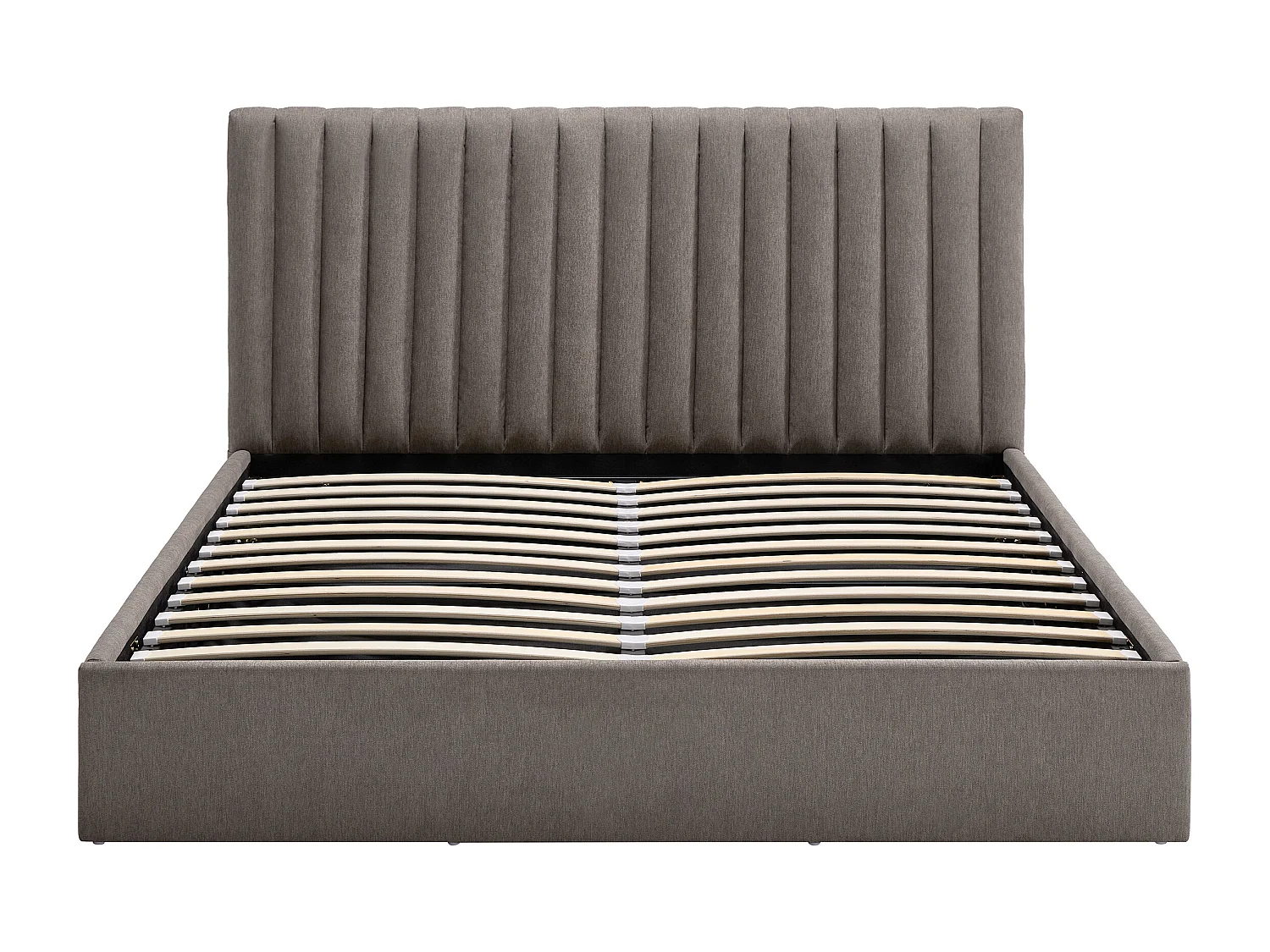 Lit coffre 160 x 200 cm – Tissu – Taupe + Matelas - SARANELI