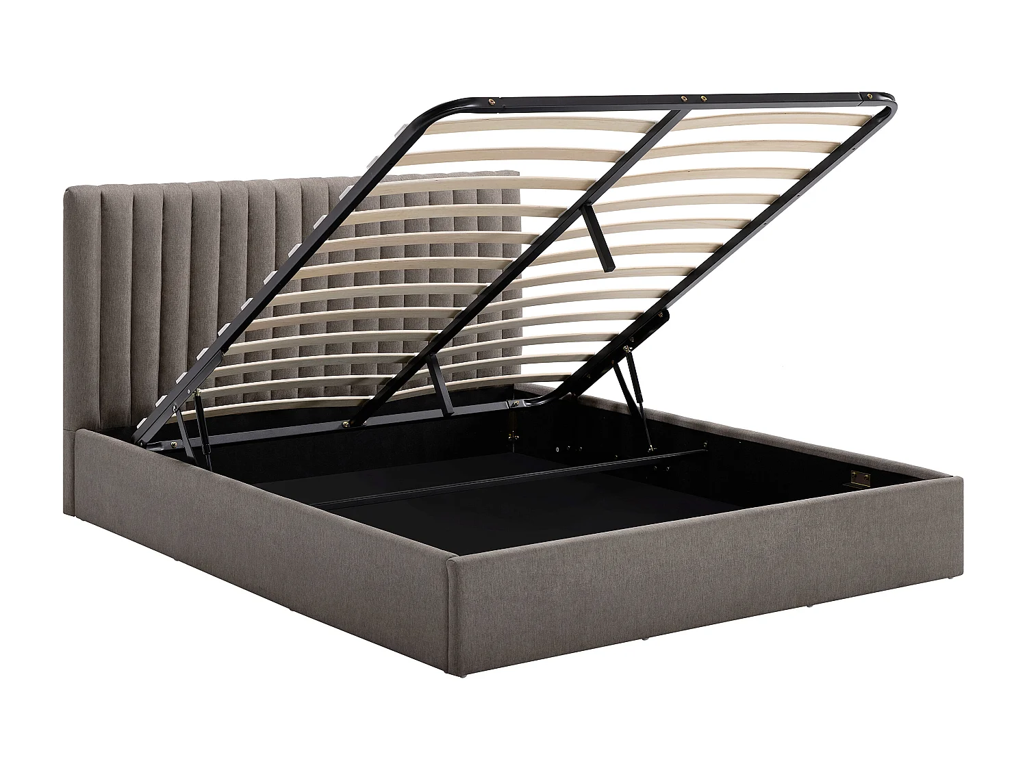 Lit coffre 180 x 200 cm – Tissu – Taupe + Matelas - SARANELI