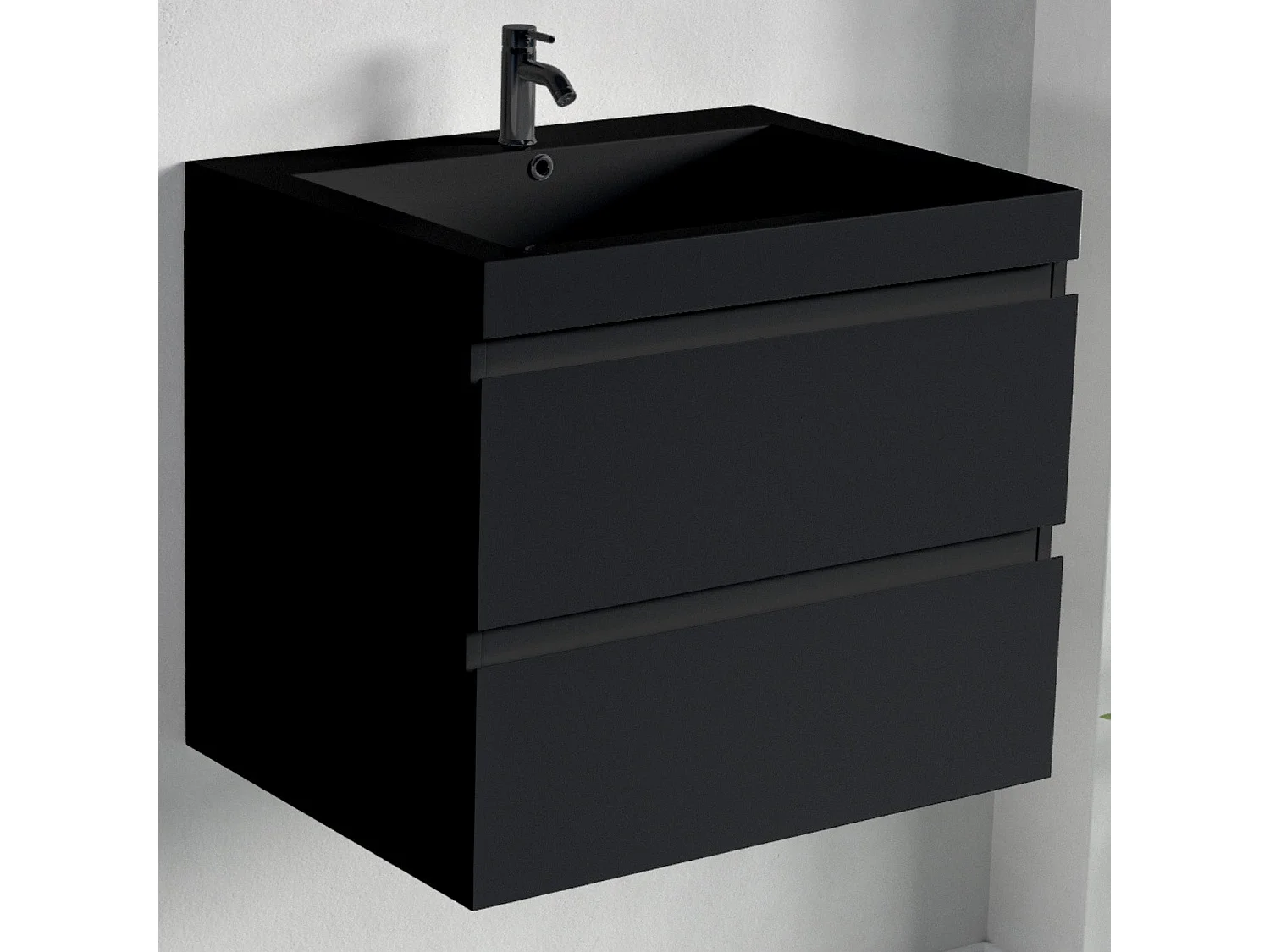 Ensemble meuble vasque 60 cm avec colonne - LOMAZOO Avalon - lavabo noir - noir mat
