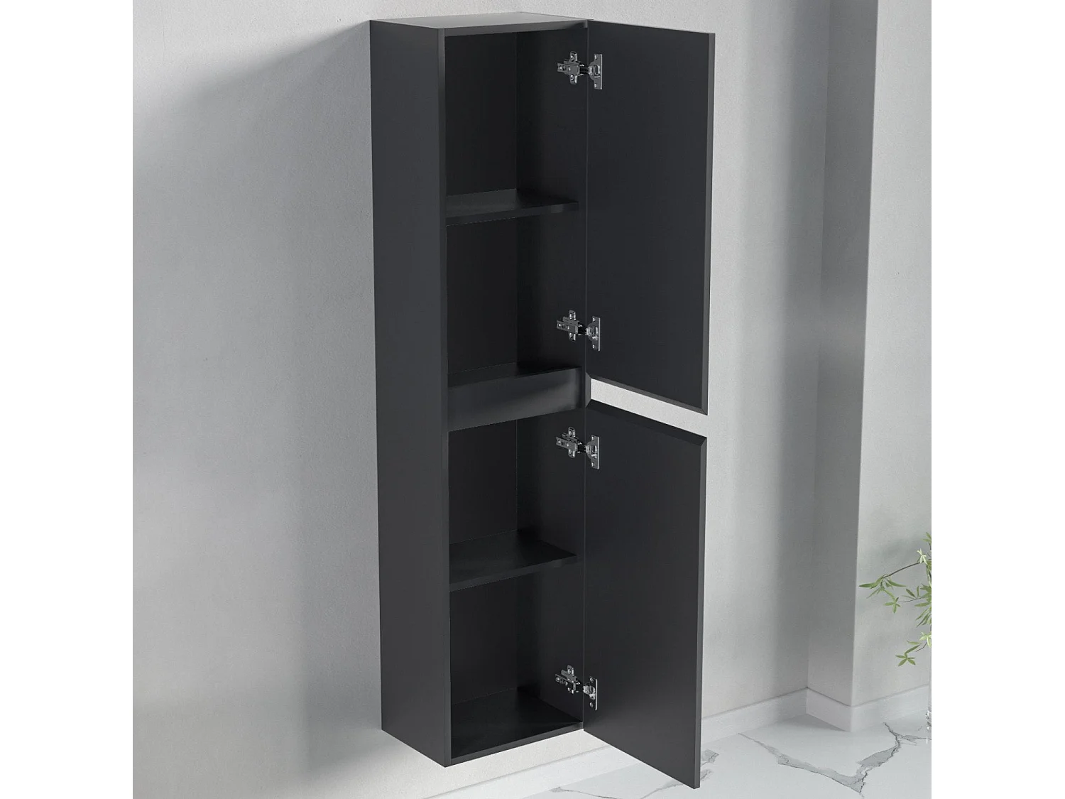 Ensemble meuble vasque 60 cm avec colonne - LOMAZOO Avalon - lavabo noir - noir mat