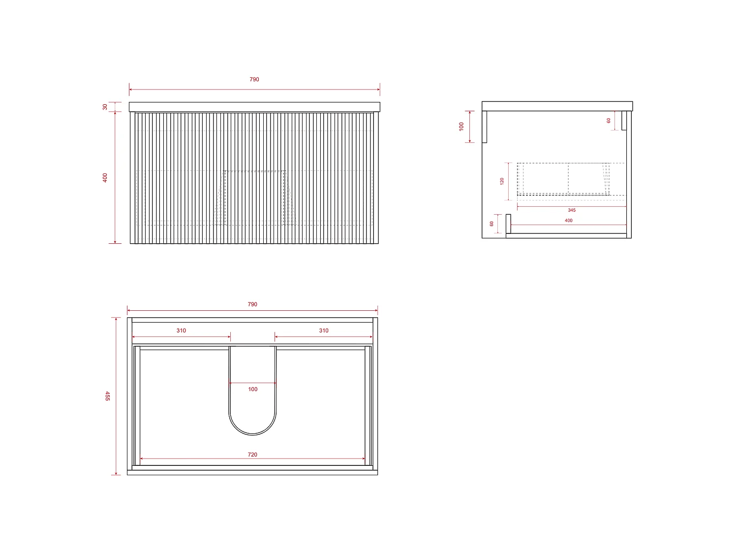 LOMAZOO Meuble de Salle de Bain 80cm Noyer Cannelé - Vasque à Poser Noire - Meuble Sous-Vasque Suspendu [MESSINA]