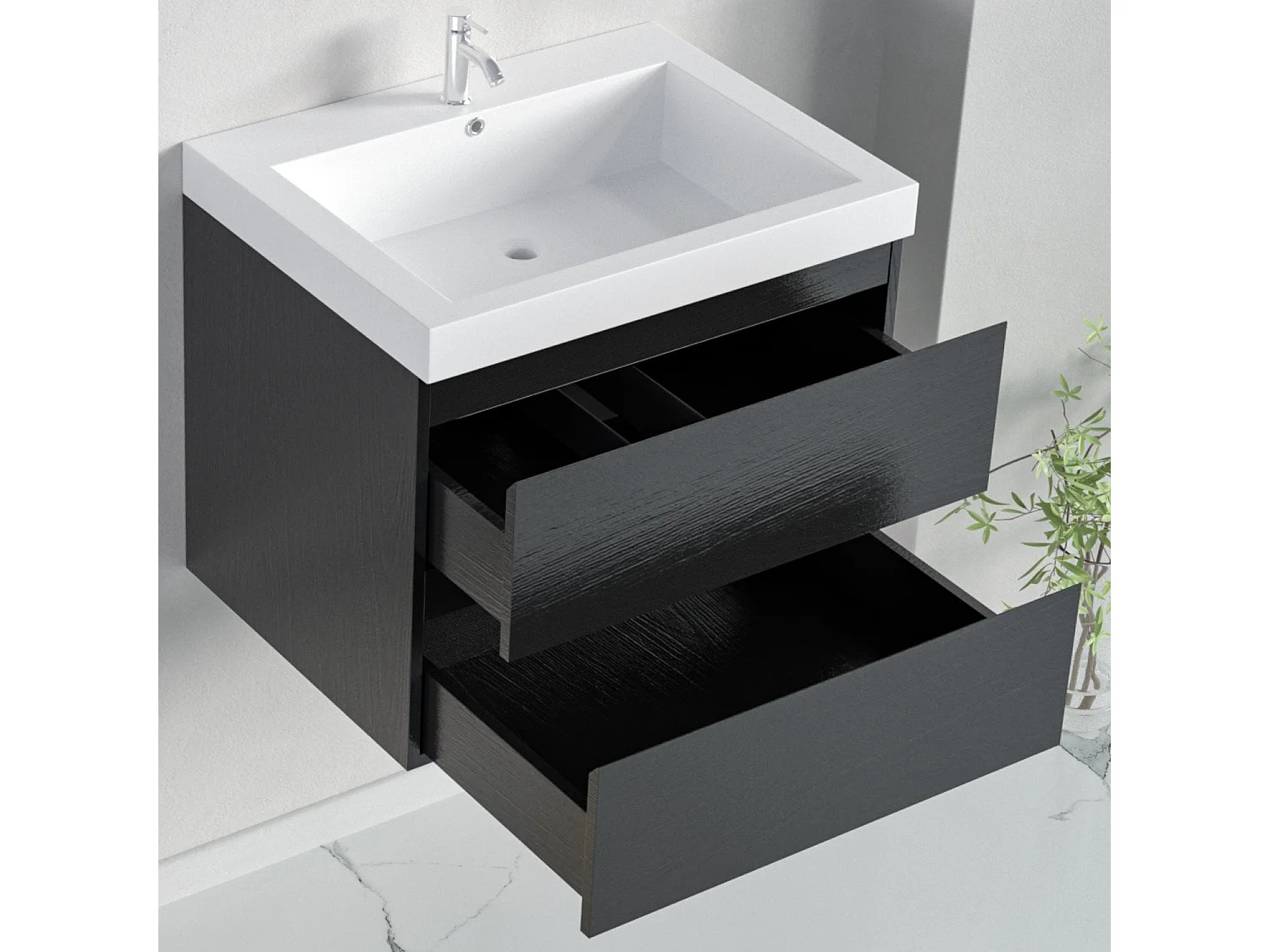Ensemble meuble vasque 60 cm avec colonne - LOMAZOO Avalon - chêne noir