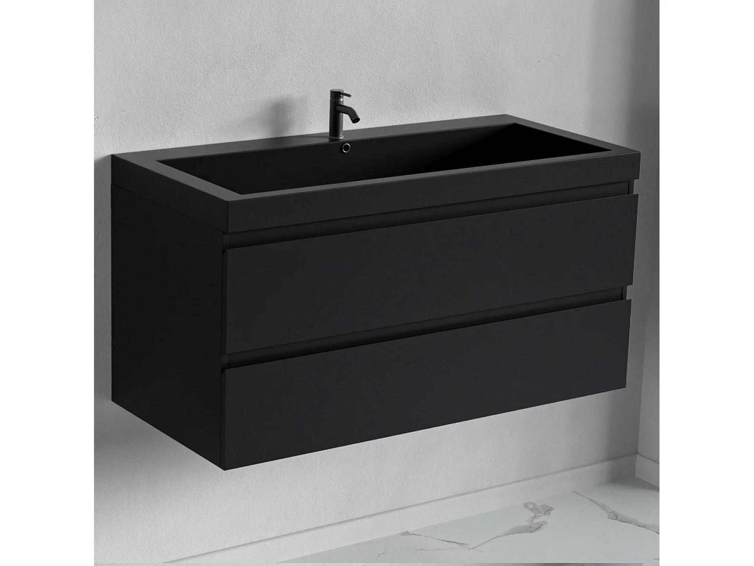 Ensemble meuble vasque 100 cm avec colonne - LOMAZOO Avalon - lavabo noir - noir mat