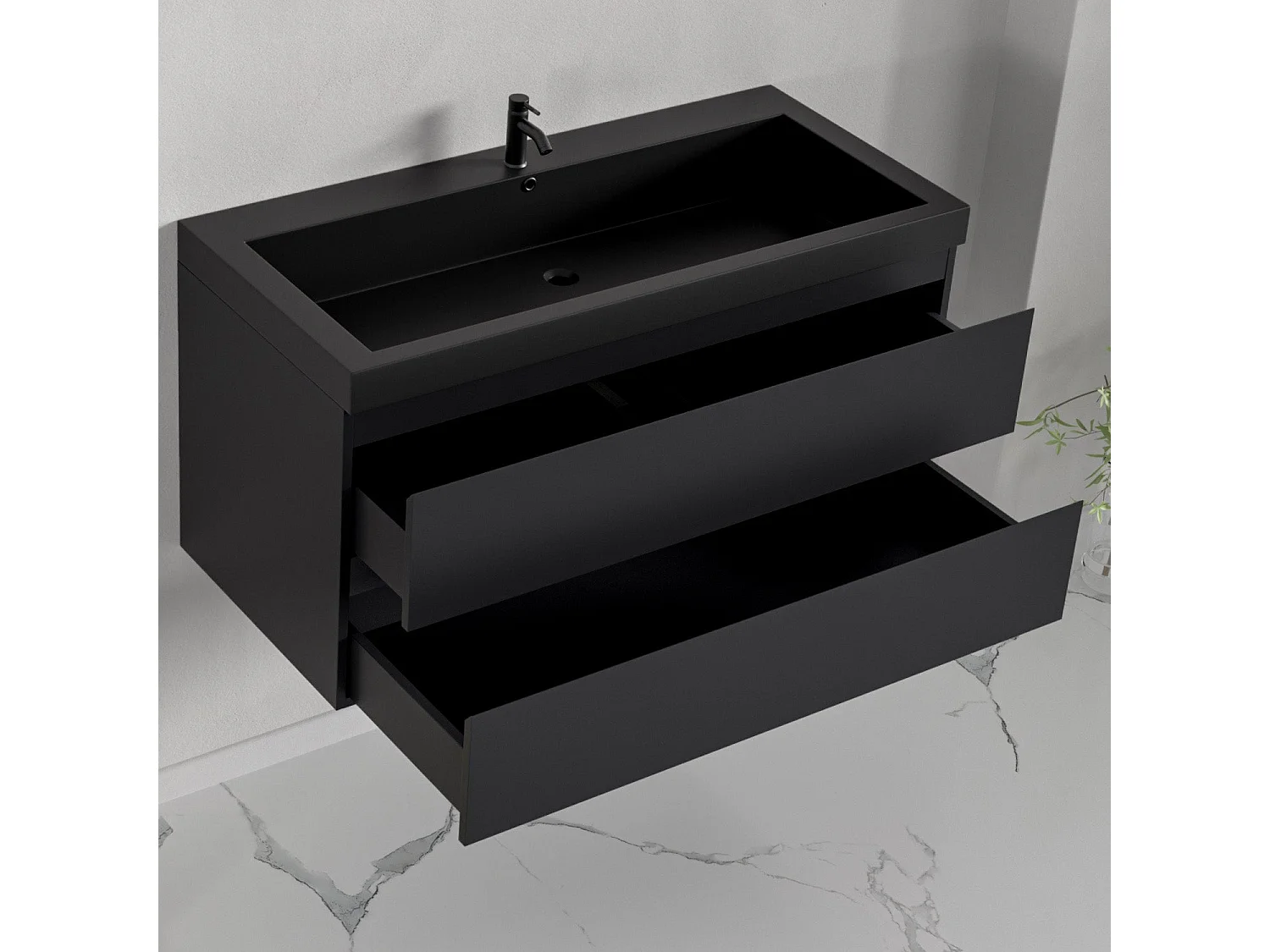 Ensemble meuble vasque 100 cm avec colonne - LOMAZOO Avalon - lavabo noir - noir mat