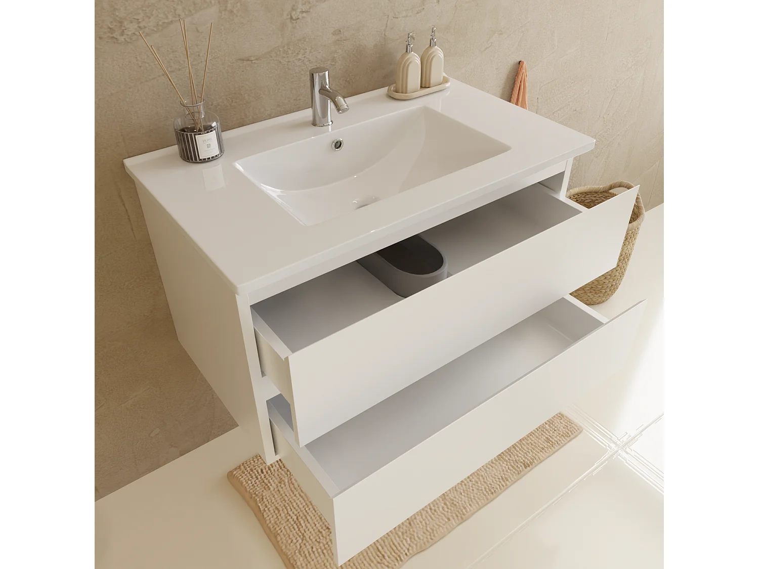 Ensemble Meuble Vasque 80 Cm Avec Colonne - Blanc Brillant - Lavabo Blanc - LOMAZOO Verona