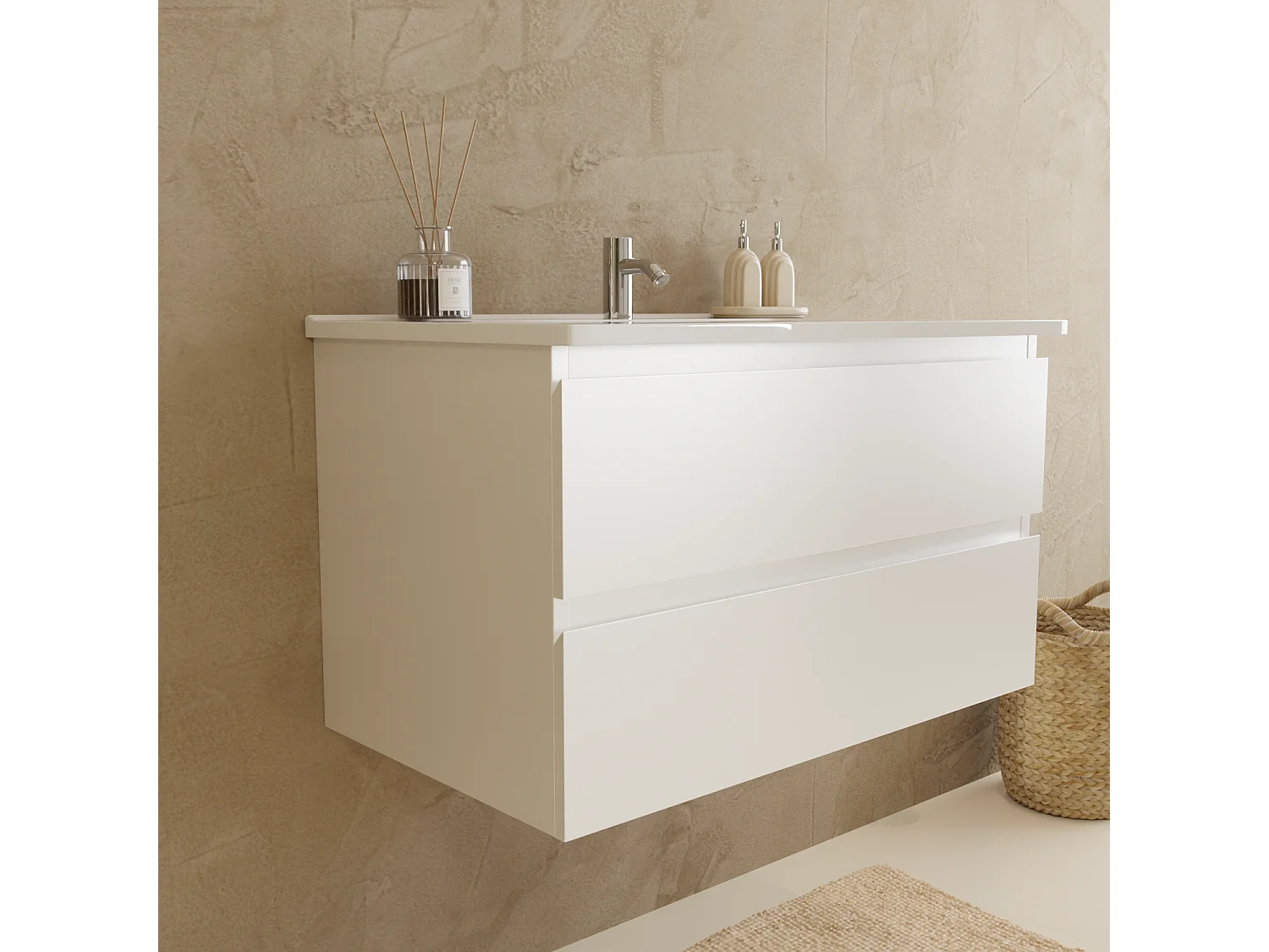 Ensemble Meuble Vasque 80 Cm Avec Colonne - Blanc Brillant - Lavabo Blanc - LOMAZOO Verona