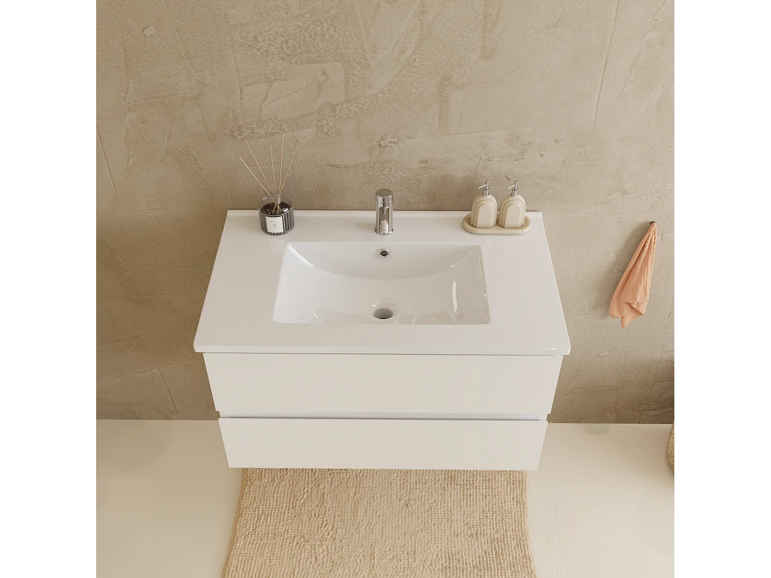 Ensemble Meuble Vasque 80 Cm Avec Colonne - Blanc Brillant - Lavabo Blanc - LOMAZOO Verona