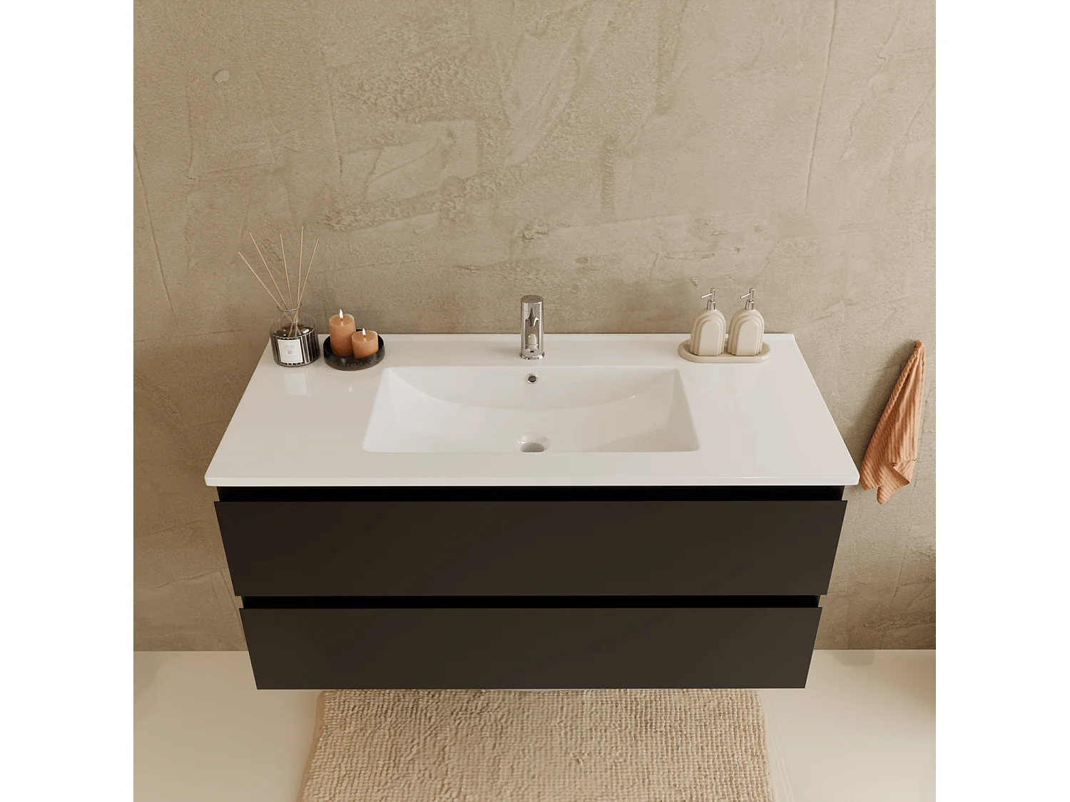 Ensemble Meuble Vasque 100 Cm Avec Colonne - Noir Mat - Lavabo Blanc - LOMAZOO Verona