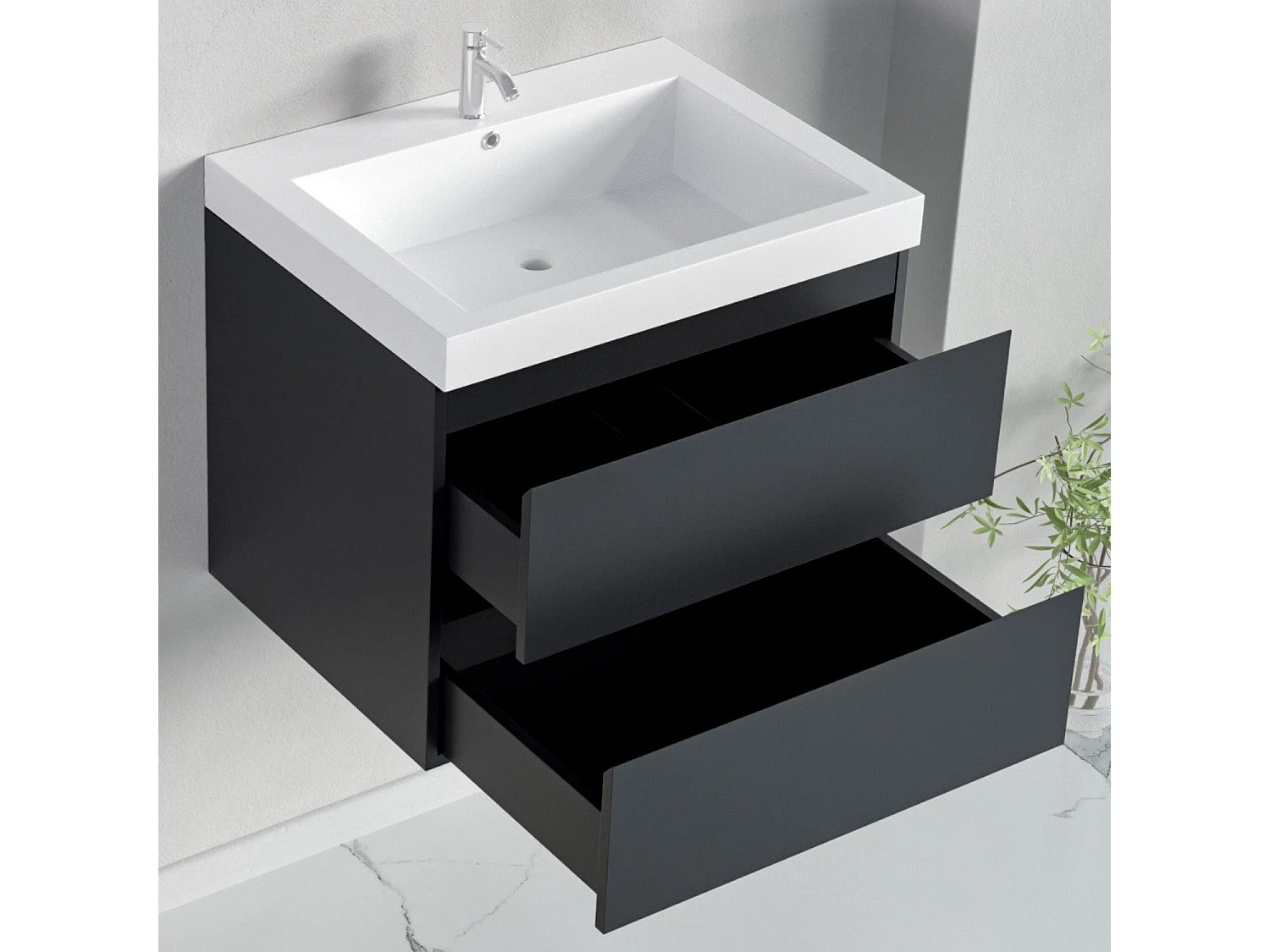 Ensemble meuble vasque 60 cm avec colonne - LOMAZOO Avalon - noir mat