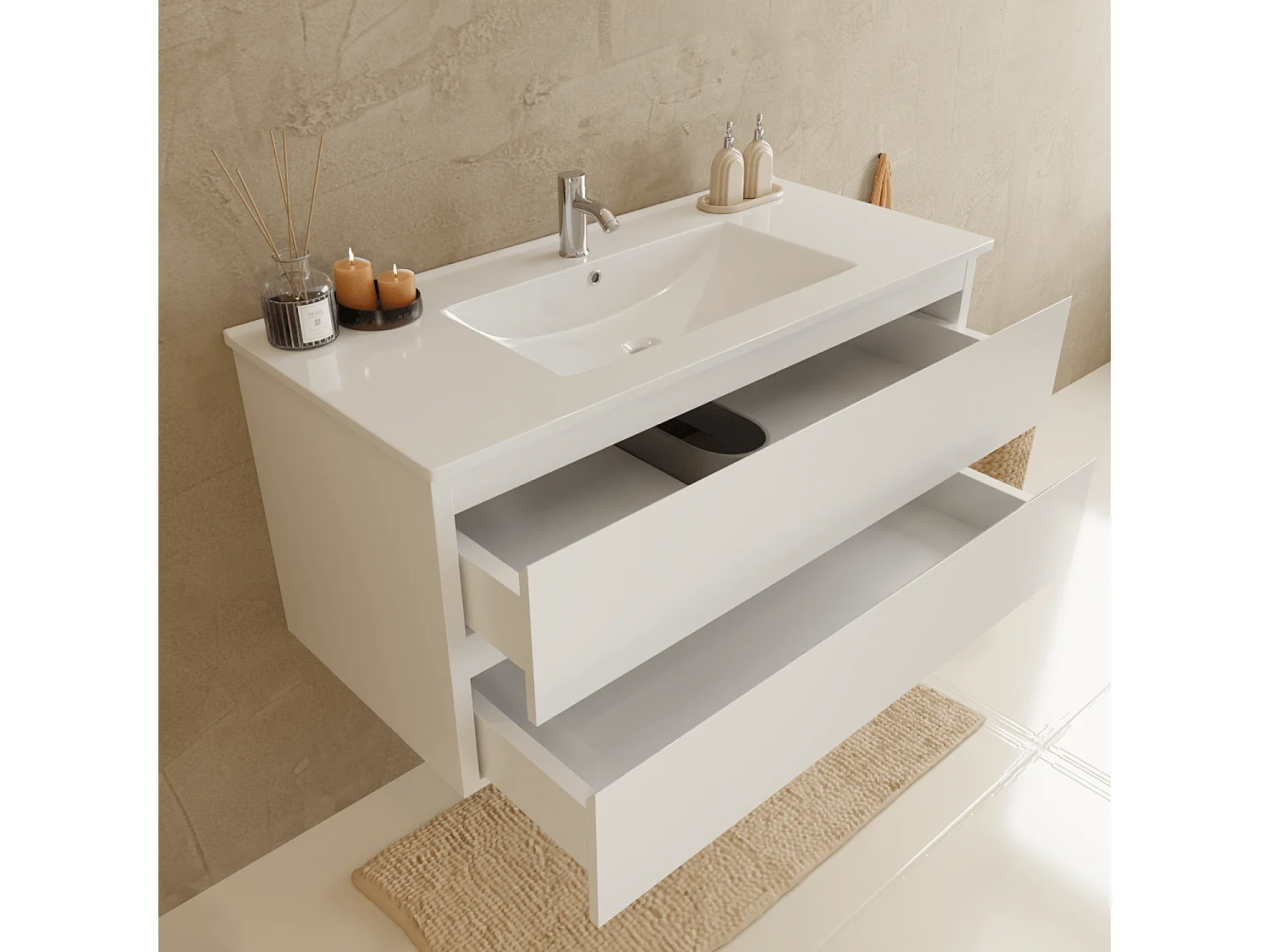 Ensemble Meuble Vasque 100 Cm Avec Colonne - Blanc Brillant - Lavabo Blanc - LOMAZOO Verona