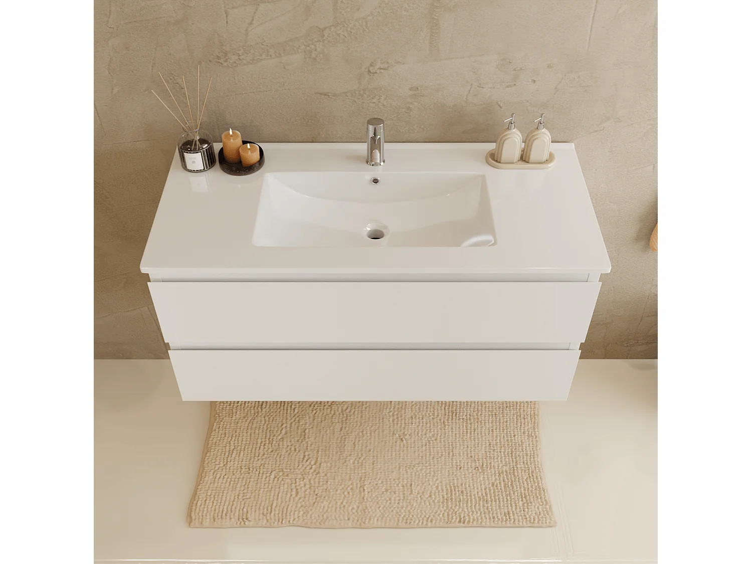 Ensemble Meuble Vasque 100 Cm Avec Colonne - Blanc Brillant - Lavabo Blanc - LOMAZOO Verona