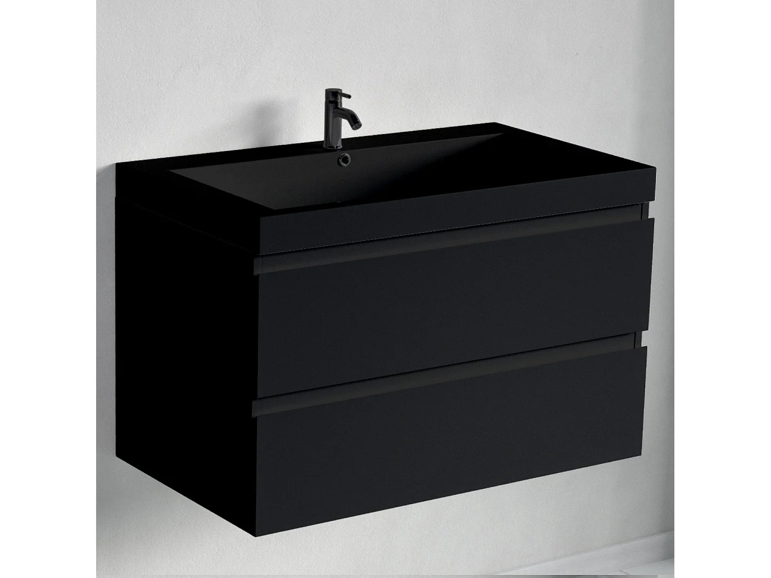 Ensemble meuble vasque 80 cm avec colonne - LOMAZOO Avalon - lavabo noir - noir mat