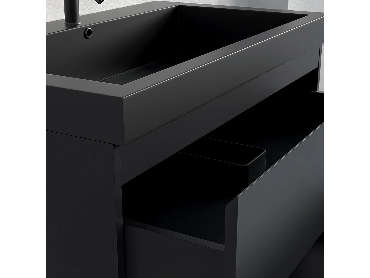 Ensemble meuble vasque 80 cm avec colonne - LOMAZOO Avalon - lavabo noir - noir mat