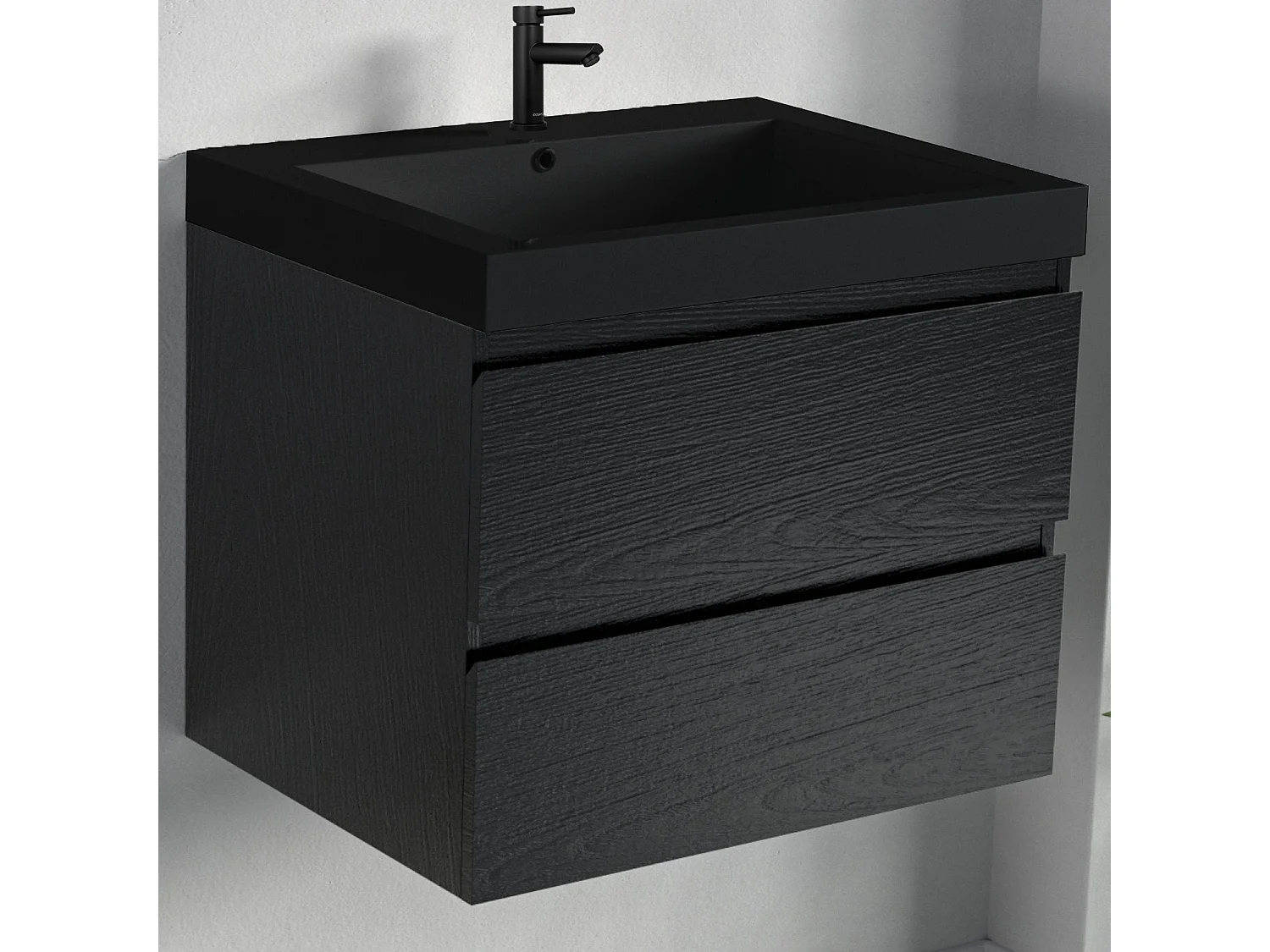Ensemble meuble vasque 60 cm avec colonne - LOMAZOO Avalon - chêne noir