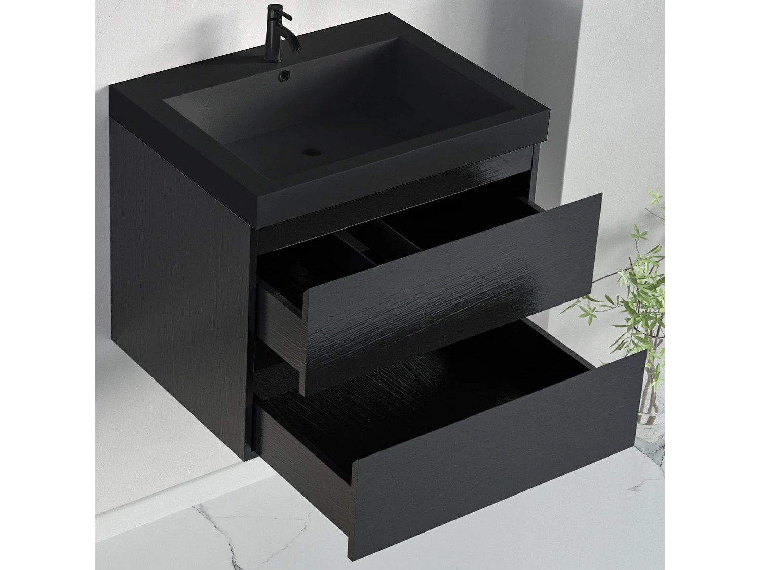 Ensemble meuble vasque 60 cm avec colonne - LOMAZOO Avalon - chêne noir