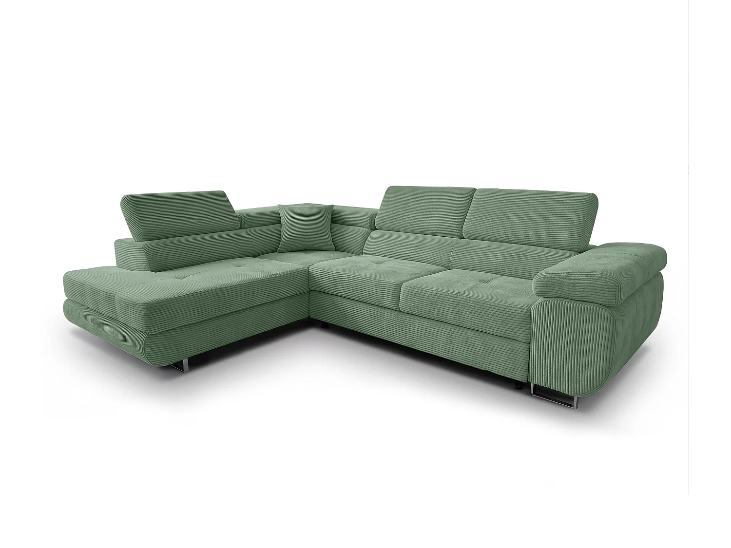AX LIVING Konak hoekbank met slaapfunctie links van ribfluweel in saliegroen, 276 cm breed, slaapfunctie en opbergruimte