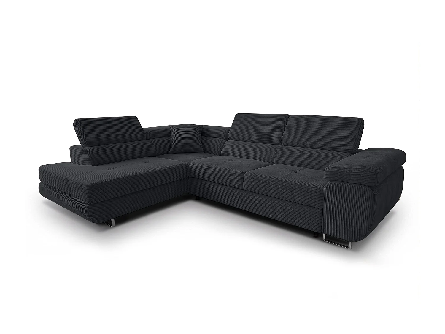 AX LIVING Konak hoekbank met slaapfunctie links van ribfluweel in zwart, 276 cm breed, opbergruimte en hoofdsteunen
