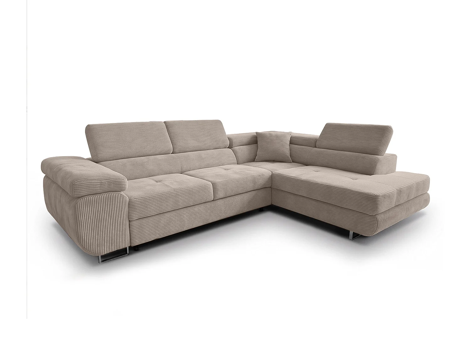 AX LIVING Konak hoekbank met slaapfunctie rechts van ribfluweel in beige, 276 cm breed, opbergruimte en hoofdsteunen