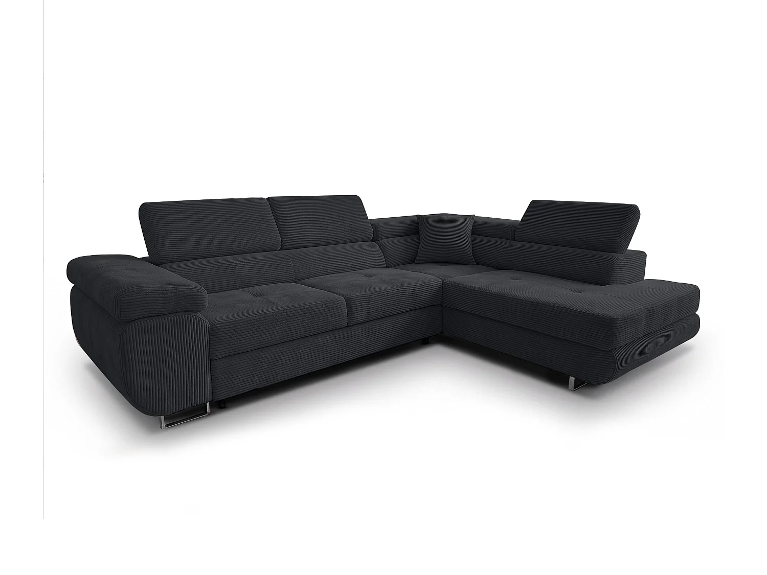 AX LIVING Konak hoekbank met slaapfunctie rechts van ribfluweel in zwart, 276 cm breed, opbergruimte en hoofdsteunen